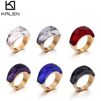 Kalen Винтажное кольцо с кристаллами из нержавеющей стали 9 мм CZ на каждый день Женские украшения для свадебной вечеринки Прозрачное Золотое кольцо