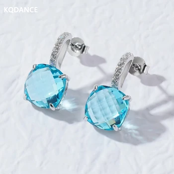 KQDANCE, серебро 925 пробы, огранка 10 мм, небесно-голубой топаз, CZ, серьги с кристаллами Для женщин, Изысканные ювелирные изделия