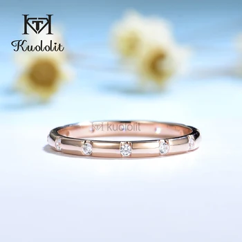 Kuololit 585 14K 10K Розовое Золото Муассанит Кольцо для Женщин Пасьянс Кольцо В Тон Полная Вечность Обручальное Кольцо для Обручальных Колец