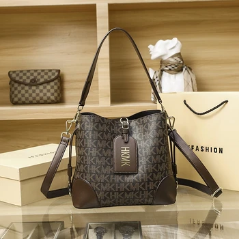 KUROYABU Простые сумки-ведра с принтом HKMK, роскошные дизайнерские сумки через плечо большой емкости, шикарные деловые женские кожаные сумки