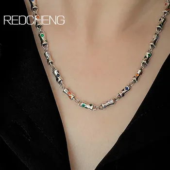 Redcheng, Серебристый цвет, Циркон, Винтажное геометрическое ожерелье для женщин, Новая модная цепочка для пары ключиц, подарок для вечеринки в честь дня рождения