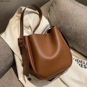Женские сумки-ведра, тренд 2023, винтажные женские маленькие кожаные дизайнерские простые сумки и кошельки, сумки через плечо