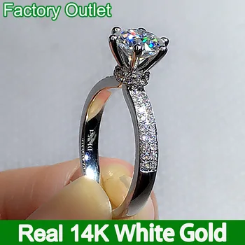 Кольцо из настоящего белого золота 14 карат, женское обручальное кольцо на годовщину помолвки, Круглое бриллиантовое кольцо с муассанитом, модная бриллиантовая корона в 1 2 3 4 5 Карат