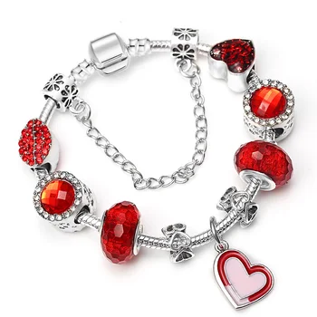 Красные ювелирные изделия Из сладкого стекла, бусины своими руками, Оригинальный браслет Pandora, Модный аксессуар в форме сердца для девочек, подарок