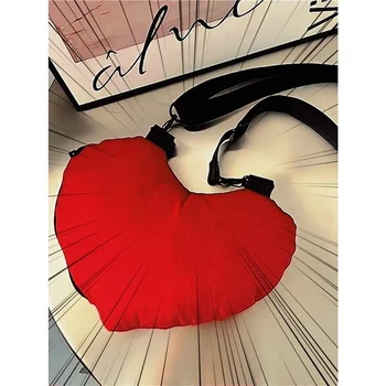 Милая женская сумка в Корейском стиле, сумка через плечо в форме красного сердца, сумки для девочек через плечо