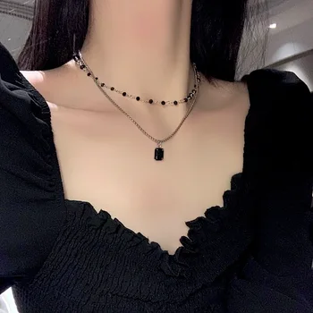 Новое черное ожерелье из бисера Haoshi, двухслойное модное ожерелье с усовершенствованным и легким роскошным дизайном, цепочка-ошейник.