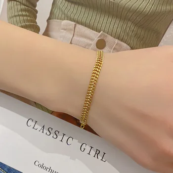 Позолоченный браслет из нержавеющей стали для женщин, модные браслеты из толстого жареного теста, роскошные дизайнерские подарки для подруги