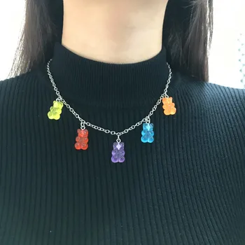 Радужное ожерелье с мармеладным мишкой для женщин и девочек ярких цветов в стиле хип-хоп, очаровательные подвески, ожерелья, повседневные украшения, подарки для вечеринок, Femme