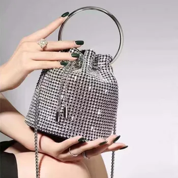 Роскошная бриллиантовая сумка-ведро 2023, Новая сумка через плечо, повседневная женская сумка, сумка для вечерней вечеринки