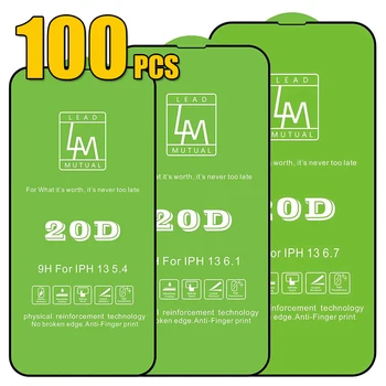 100шт 20D Закаленное Стекло С Полным Покрытием Защитная Пленка Для Экрана Взрыв Для iPhone 14 Pro Max 13 Mini 12 11 XS XR X 8 7 6 Plus SE
