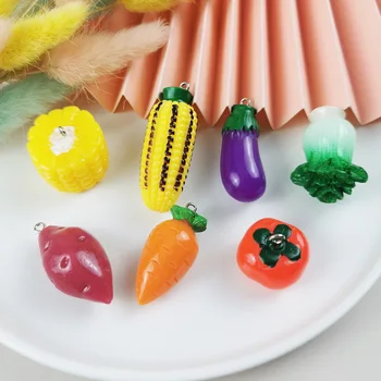 10шт 3D талисманов из смолы Kawaii Vegetables для самостоятельного изготовления, милые серьги, ожерелье, Брелок, Подвеска, Ювелирные аксессуары Оптом