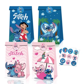 12шт подарочных бумажных пакетов Disney Lilo & Stitch Favor с наклейками, пакеты для упаковки конфет на день рождения Stitch для принадлежностей для вечеринки в честь дня рождения ребенка