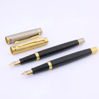 1шт Новая Офисная Металлическая Черная ручка с золотой Отделкой, Перьевая ручка для письма со средним кончиком