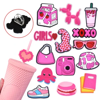 1ШТ розовые соломенные топперы для девочек, розовые девчачьи соломенные топперы, подвески для стеклянных соломинок