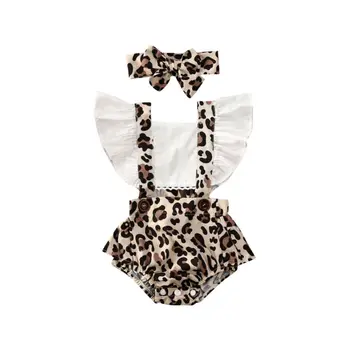 2023 Детская леопардовая одежда Одежда для новорожденных девочек Леопардовый комбинезон Боди повязка на голову 2 шт. Летние наряды 0-24 месяцев