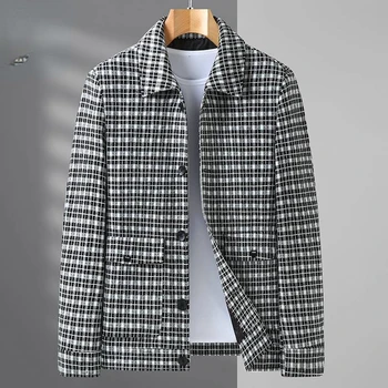 2023 Зимние куртки для мужчин, осенние пальто с отложным воротником, деловое повседневное пальто с лацканами на пуговицах, клетчатые куртки, одежда U268