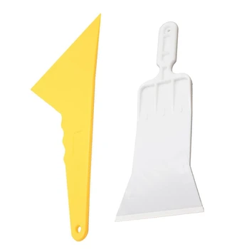 2шт Пластиковая пленка для наклеек на окна автомобиля, Скребок для чистки ракелей - Белый и желтый