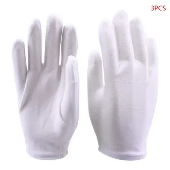 3 Пары белых хлопчатобумажных перчаток Перчатки для монет Чистка ювелирных изделий Проверка серебра для женщин и мужчин Сухие руки для архивной уборки