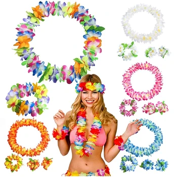 4 шт./компл. Гавайские цветы, гирлянда, ожерелье из искусственных цветов, повязка на голову для украшения Гавайского пляжа, Свадебная вечеринка, Венок Луау