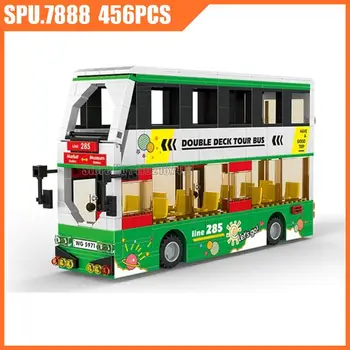5971 456шт Технический Городской Зеленый двухэтажный туристический автобус, Строительные блоки, Игрушечный кирпич