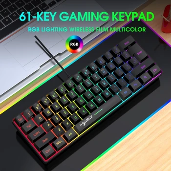 61 Клавиша Многоцветной Проводной игровой клавиатуры V700 С RGB-подсветкой и светодиодной подсветкой, Проводная Ультракомпактная игровая клавиатура с быстрым откликом