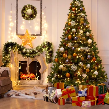 7,5-футовое Подвесное Украшение из искусственной ели Fraser, Рождественская елка, праздничное украшение из 1250 пышных веток, 350 светодиодных ламп