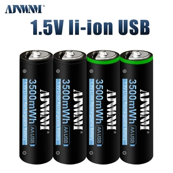 AJNWNM 1,5 В AA 3500 МВтч USB-литий-ионный аккумулятор для мыши с дистанционным управлением, маленький вентилятор, аккумулятор для электрической игрушки + кабель
