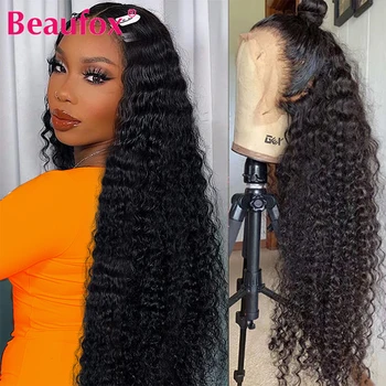 Beaufox Перуанские парики из человеческих волос с глубокой волной, предварительно выщипанный парик из кружева для женщин, парик из кружева Remy
