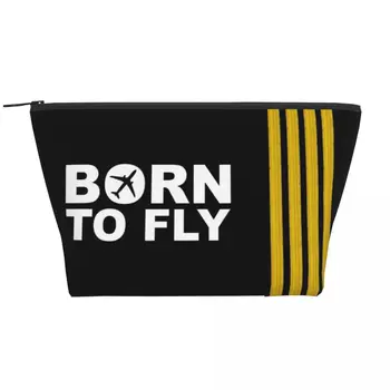 Born To Fly Captain Stripes Flight Pilot Сумка для туалетных принадлежностей Авиатор Косметический Органайзер для макияжа Дамский чехол для хранения косметики Dopp Kit Case