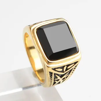 Charm Wedding  Men's Signet Ring Black Onyx Stone 316L Stainless Steel Jewelry кольца для мужиков Drop Shipping