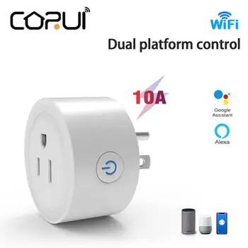 CORUI 10A US Plug Wifi Smart Plug Socket Пульт дистанционного управления Работает приложение Smart Living Alexa Google Home Smart Power Socket