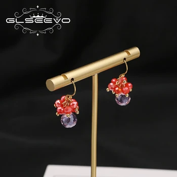 GLSEEVO Женские серьги с красным кристаллом в виде арбуза, крючки для ушей, Корейские модные дизайнерские женские украшения, Рождественский подарок GE1272