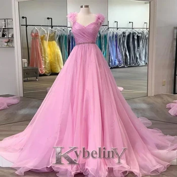 Kybeliny Розовые платья для выпускного вечера без рукавов со складками в виде сердца для женщин, тюлевые вечерние платья Vestidos De Fiesta На заказ