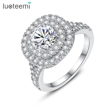 LUOTEEMI 2023 Новый дизайн с микро-фианитами Свадебные кольца для женщин Большие Круглые Классические Корейские модные аксессуары для невесты