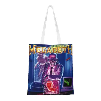Megadeths Покойся с миром, Синяя продуктовая сумка-тоут, женская сумка для покупок, изготовленная на заказ рок-группой, холщовые сумки для покупок через плечо, сумка большой емкости