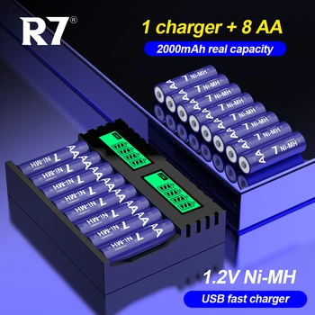 R7 1.2V AA Аккумуляторная Батарея 2A aa NIMH Аккумулятор 2000mAh и Умное Зарядное Устройство для 1.2 V AA /AAA NI-MH Аккумуляторная Батарея