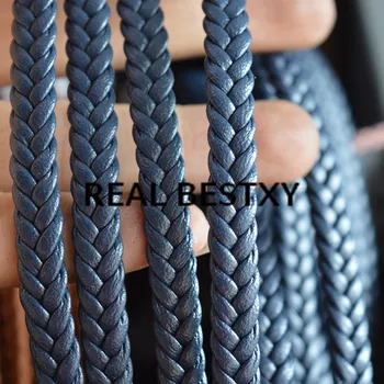 REAL BESTXY 5 м/лот 7*3 мм синие плоские плетеные кожаные шнуры для изготовления браслетов, ювелирных изделий, кожаных ремешков 
