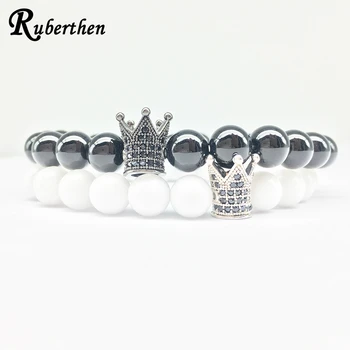 Ruberthen Высококачественный браслет-оберег в виде Короны 8 мм из натурального черного оникса Balance Bohemia Energy Jewelry Прямая поставка