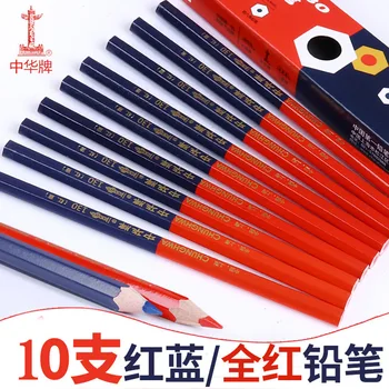 Shanghai Zhonghua Brand Full Red Pencil 130 Специальная Ручка С Двусторонним Красным И Синим Толстым Стержнем Для Рисования Деревообрабатывающим Карандашом 10 Штук