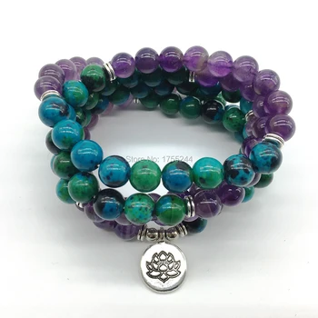 SN1215 Высококачественный медитативный женский браслет для Йоги 108 Мала Баланс Феникс Камень Фиолетовый Кристалл Лотос Шарм Ювелирные изделия