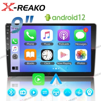 X-REAKO 9-дюймовый универсальный автомобильный радиоприемник Carplay Стерео Android 12.0 2 Din Автомобильный мультимедийный плеер с GPS-навигацией Bluetooth Wifi