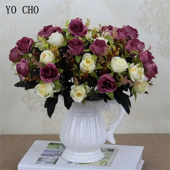 YO CHO Новейший осенний цвет 10 Головок цветов Свадебные Букеты из искусственных шелковых роз Аксессуары для украшения дома Цветы