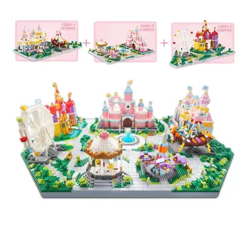 YZ081 Розовый рай, Фантазийный замок с алмазными частицами, Колесо обозрения, строительные блоки, креативные игрушки для подарка