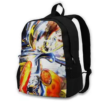 Абстрактный рюкзак для студента, школьная сумка для ноутбука, 3D Абстрактная радуга, Танец брызг жидкого стекла, Серебристо-оранжевый