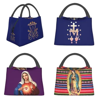 Аве Мария Монограмма Термоизолированная сумка для ланча Женский Католический Иисус Переносная сумка для ланча для кемпинга Путешествия Хранения еды Коробка для еды