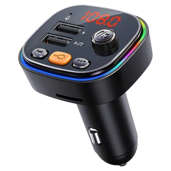 Автомобильный Bluetooth FM-передатчик, адаптер беспроводного радио с микрофоном и 2 USB-зарядными устройствами, универсальное зарядное устройство, MP3-плеер