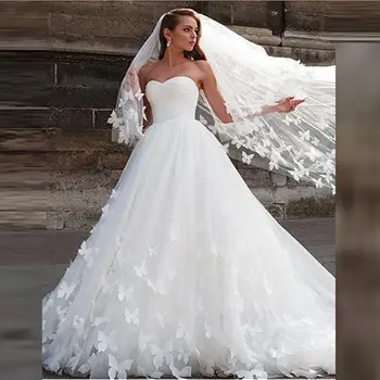 Белые свадебные платья трапециевидной формы, украшенные бабочками, свадебные платья 2 В 1 с жакетом, сшитая на заказ одежда для вечеринок невесты
