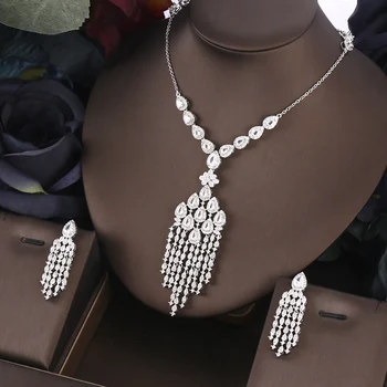 В комплекте 2 шт. Свадебные комплекты украшений из циркония для женской вечеринки, роскошные наборы свадебных ожерелий из кристаллов CZ в Дубае, Нигерии