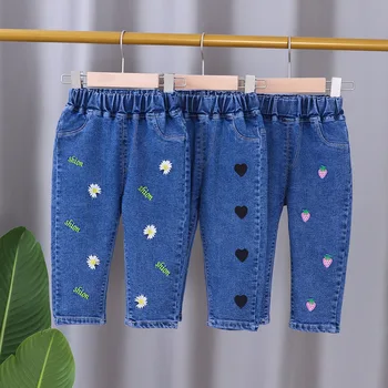 Весенне-осенние новые детские эластичные брюки-клеш с разрезами для маленьких девочек, повседневные универсальные джинсы, детская верхняя одежда, модные брюки