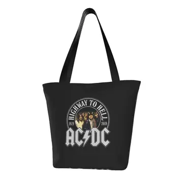 Винтажные сумки для покупок в продуктовых магазинах AC DC, женская музыкальная группа хэви-метал, холщовые сумки для покупок через плечо, сумка большой емкости